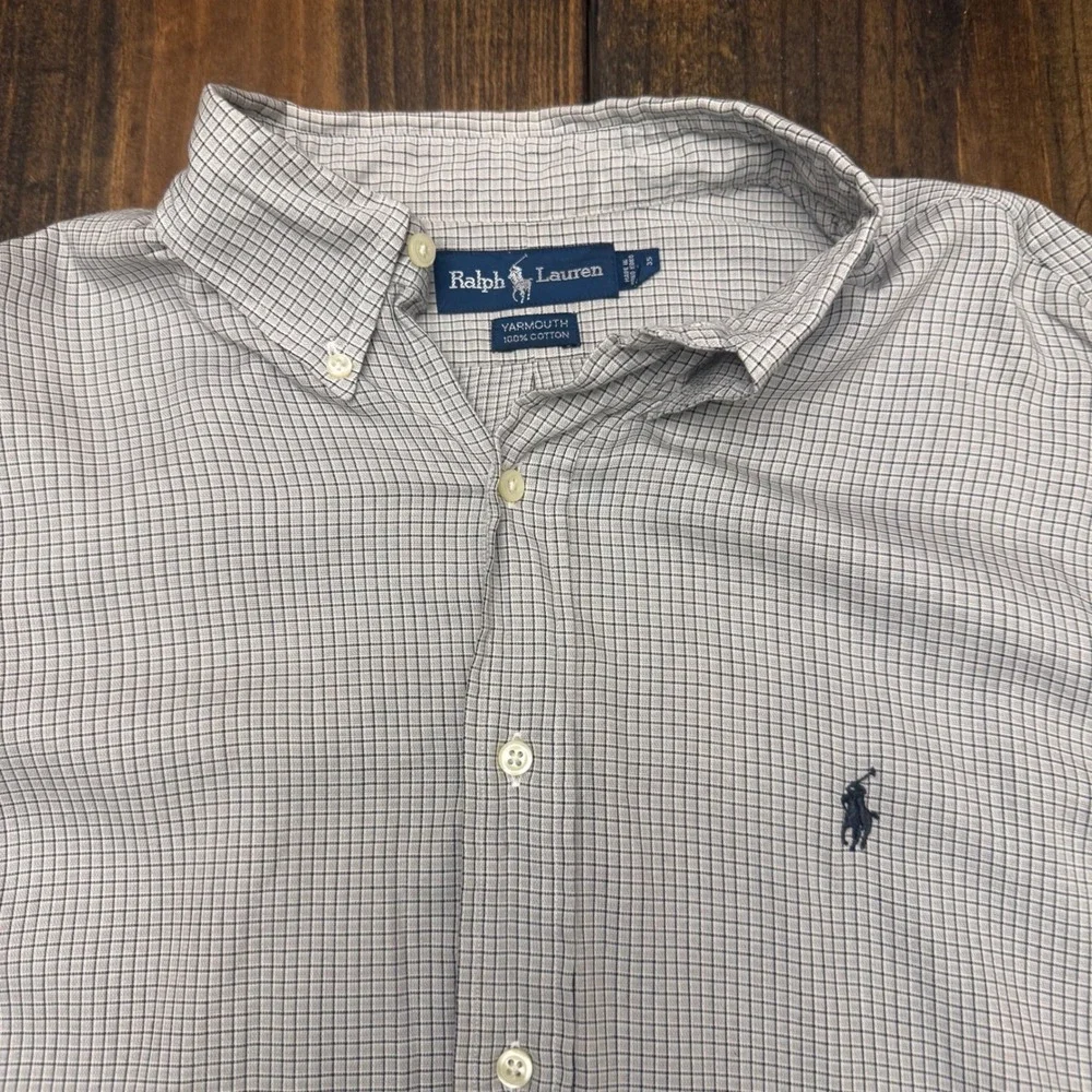 Ralph Lauren Yarmouth Button Down‎ Shirt Mens Cotton Checkered Plaid, 17 34/35